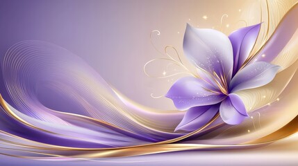 Poster - A serene purple and gold background showcasing gentle swirls and soft textures, perfect for conveying peace and elegance in romantic designs.