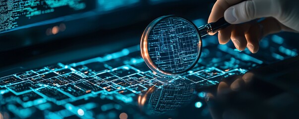 Poster - a magnified view of digital evidence being analyzed on a computer, with a focus on intricate details