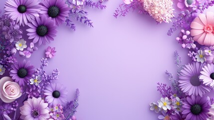 Poster - A vibrant purple floral background filled with an array of blooming flowers, perfect for adding a touch of nature's beauty to invitations, prints, or home decor.