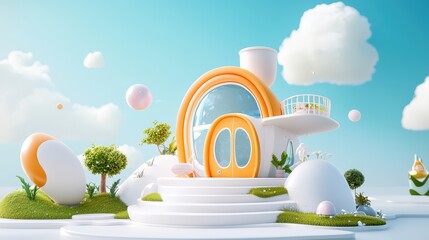 Poster - A whimsical anime house scene featuring a fantastical home with unique architecture and vibrant colors, ideal for crafting imaginative visuals for creative projects.