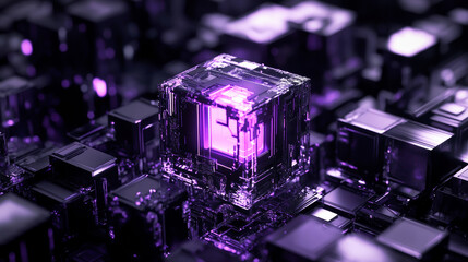 Poster - Abstract technology advanced digital purple cube