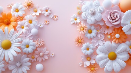 Fototapete - A whimsical floral background with playful designs and bright colors, ideal for creating cheerful visuals for children's products, events, or creative campaigns.
