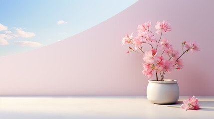 generated illustration of pink cherry blossom with copy space
