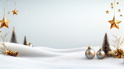 Poster - Golden stars and glitter forming a sparkling frame with gentle snow effects, perfect for a festive Christmas card with a magical holiday vibe