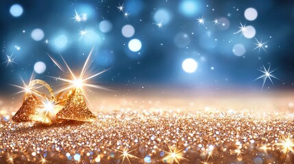 Poster - Sparkling Christmas card design with golden glitter, stars, and soft snowfall for a cozy, magical holiday appearance