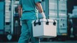 © TensorSpark - Medical professional carrying a cooler for organ transport, symbolizing organ preservation and transplantation logistics.