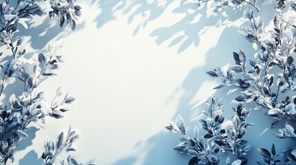 Aufkleber - Snowy branches framing a white background with soft shadows