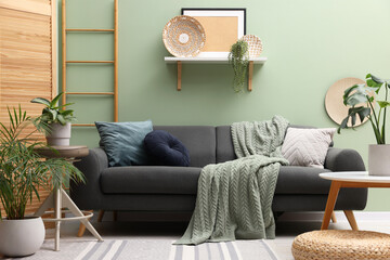 Aufkleber - Living room with stool and sofa. Stylish interior design