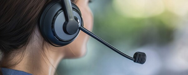 Poster - Close-up of call center operator wearing headset in office