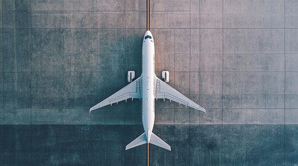 Aufkleber - Aerial view of a large white passenger airplane standing on an airport runway tarmac, preparing for departure or arrival