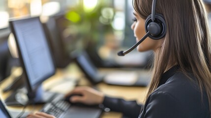 Poster - Customer service representative working in busy call center office
