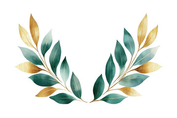 Elegant golden and green botanical watercolor leaves arranged in a decorative style