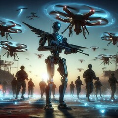 Future digital army fighting with AI and drones