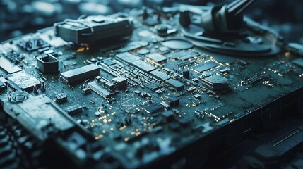 Fototapete - Futuristic circuit board showing computing power and technology