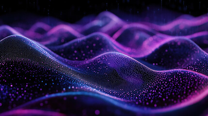 Poster - Data technology concept. Glowing wave of dots and lines. Beautiful abstract wave technology digital network. Hi-tech futuristic techno background. Science or communication background. Futuristic tech