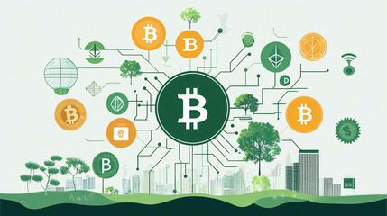 Poster - Bitcoin cryptocurrency trading and investment concept. Financial technology, Fintech and digital money. illustration