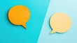 © Tati - Two colorful speech bubbles on split blue background, symbolizing communication or conversation