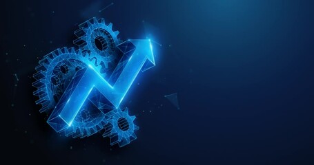 abstract animation of low poly arrow up over gears spinning together. operational excellence, optimi