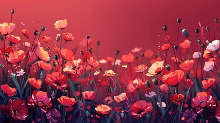 Wall Mural - vibrant red poppies. delicate petals. lush green leaves. summer meadow. floral background. nature photography.