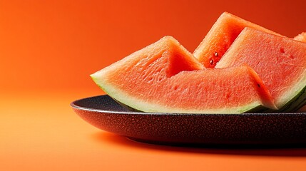 Leinwandbilder - Freshly cut watermelon slices arranged on a large platter with a bright summer background creating a refreshing fruit scene with side empty space for text, Stockphoto style