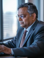 Wall Mural - Businessman in Suit Using Laptop