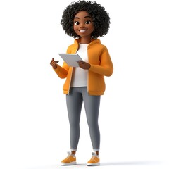 Confident African American Female Tech Developer Smiling with Tablet in Casual Attire