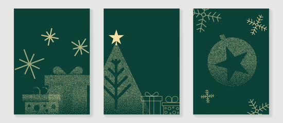 luxury christmas invitation card art deco design vector. christmas tree, snowflake, bauble, gift spo
