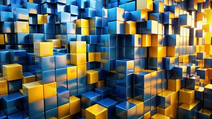 Poster - Stunning Long Exposure Cube Transition from Yellow to Blue, Capturing the Fluidity of Color and Light Across Vertical Surfaces in a Mesmerizing Abstract Design