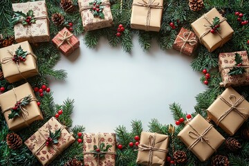 Poster - Christmas tree garland with presents frame