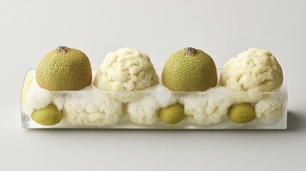 Canvas Print - A decorative arrangement of fruit resembling cauliflower and pears, presented in a modern style.