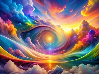Poster - Surreal Abstract Rainbow Swirls: Vivid Colors and Fluid Motions Creating a Dreamlike Atmosphere with Dynamic Patterns and Radiant Light Effects in a Whimsical Digital Landscape