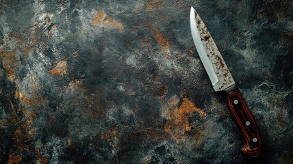 Rustic knife with wooden handle on textured surface