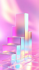 Poster - Translucent geometric shapes of varying heights reflect light against a vibrant pastel backdrop, highlighting design