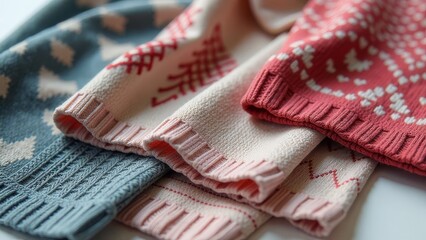 Poster - A row of knitted scarves with different patterns and colors