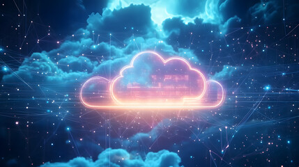 Poster - Futuristic cloud computing imagery with glowing data connections and abstract digital elements representing technology concepts.