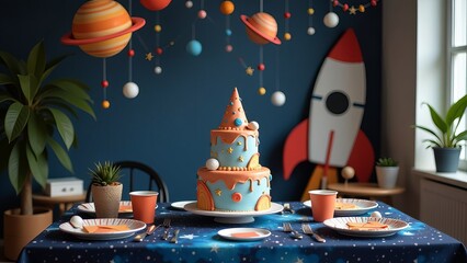 Poster - A birthday party with a rocket theme
