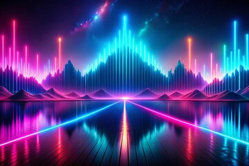 Fototapete - Vibrant Soundwave Background Wallpaper with Neon Glowing Effects for Modern Digital Art and Design Projects