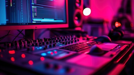 Aufkleber - Video editing workstation with an editor meticulously crafting footage Showcasing the creativity and technology behind multimedia production 