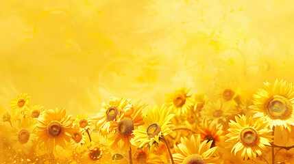 Wall Mural - A field of sunflowers in full bloom. The sunflowers are a bright, golden yellow and the petals are delicate and thin.