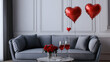 © Anna - Single Red Heart Balloon Floating in Minimalist Room with White Walls and Simple Decor, Romantic Gesture