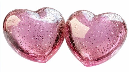 Canvas Print - Two pink glass hearts with glitter.