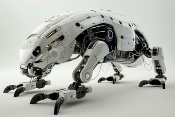 Poster - Powerful futuristic robot animal standing on white background