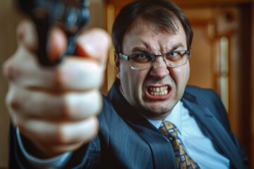 Poster - Created with generative ai image of angry severe strict man office worker