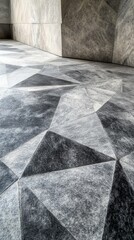 Poster - The unique gray tile flooring features sharp triangular patterns, enhancing the aesthetics of the modern interior environment with its stylish design