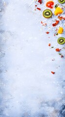 Canvas Print - A textured surface with scattered colorful fruits and vegetables, suggesting a culinary theme.