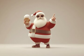 Wall Mural - A cool Santa Claus holding a beer, wearing a sunglasses