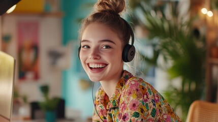 Sticker - The Girl with Headphones Smiling