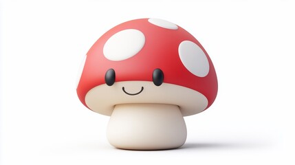 Wall Mural - A red and white mushroom with a smiling face, isolated on a white background.