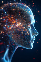 Poster - a glowing silhouette filled with cosmic particles represents the blend of technology and human intel