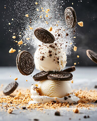 Indulge in creamy ice cream delight with oreo crumbs and crunchy toppings for an ultimate treat